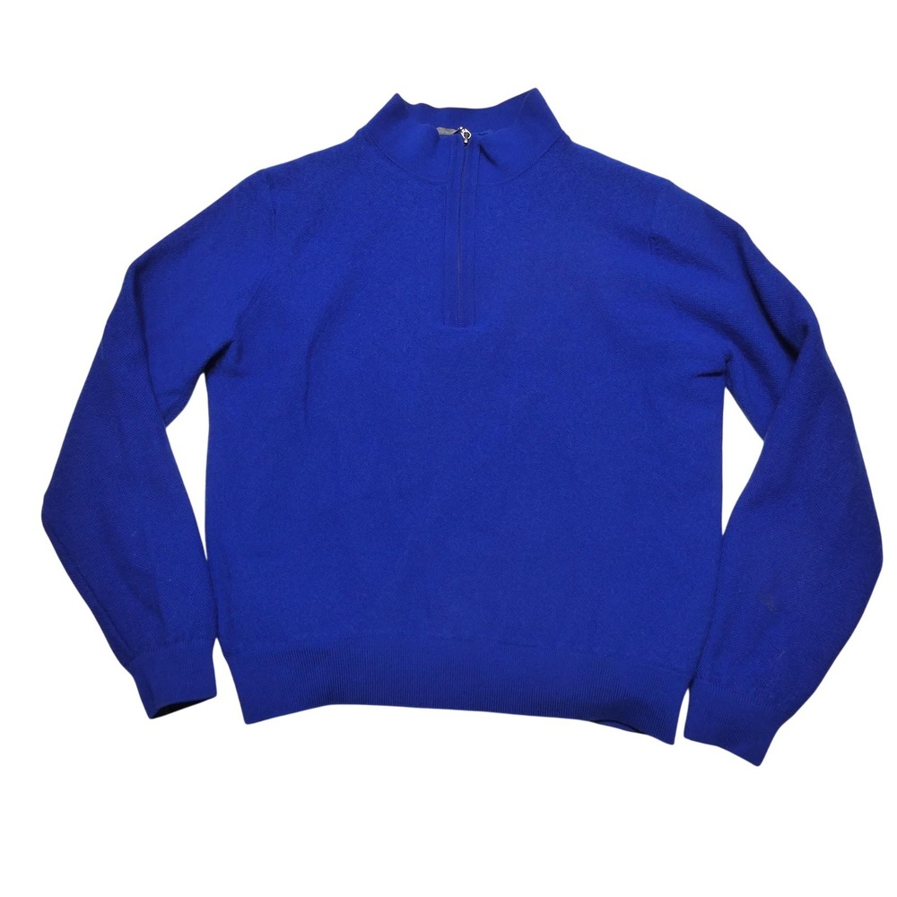 Bobby Jones Sweater Mens Medium Blue Merino Wool 1/4 Zip Mock Neck Pullover